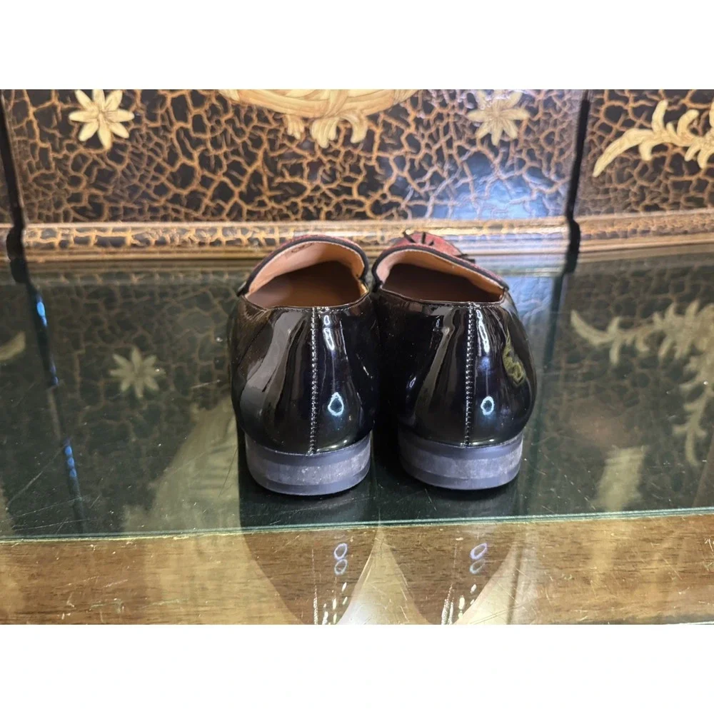 Jitai Mens 9 Black Red Shiny Faux Patent Leather Slide On Tassel Loafer Shoes